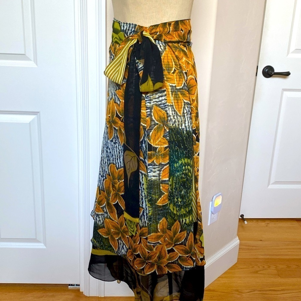 Iris Impression Reversible Midi wrap skirt Womens L Layered Bohemian gypsy Artsy